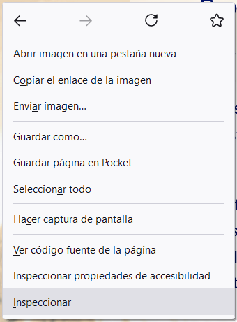 Ejemplo Firefox – figura 4 de 5: cliquear con el botón derecho donde sea y elejir «Inspeccionar» (cliquear para continuar)
